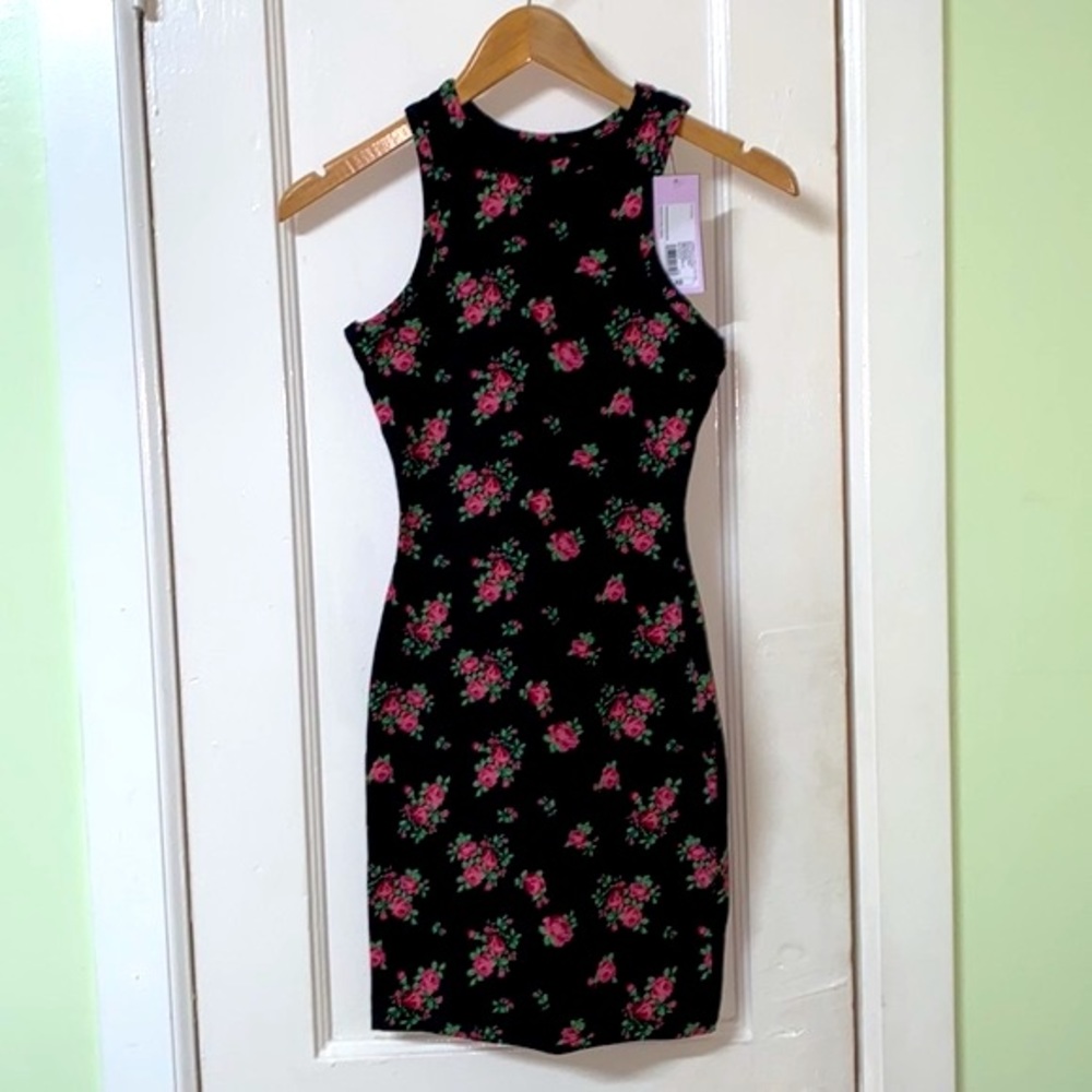Wild Fable Bodycon Knit Mini Tank Dress in Black and Floral Size XS Extra Small